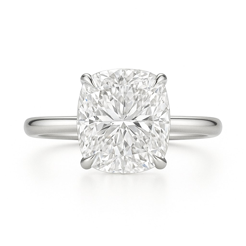 2.5 CT Natural Cushion-Cut Diamond Solitaire Ring in 14K White Gold, Timeless Elegance, IGI: An exceptional 2.5 carat natural cushion-cut diamond ring, masterfully crafted in luxurious 14K White Gold and designed to embody refined elegance and lasting beauty. This design highlights the beauty