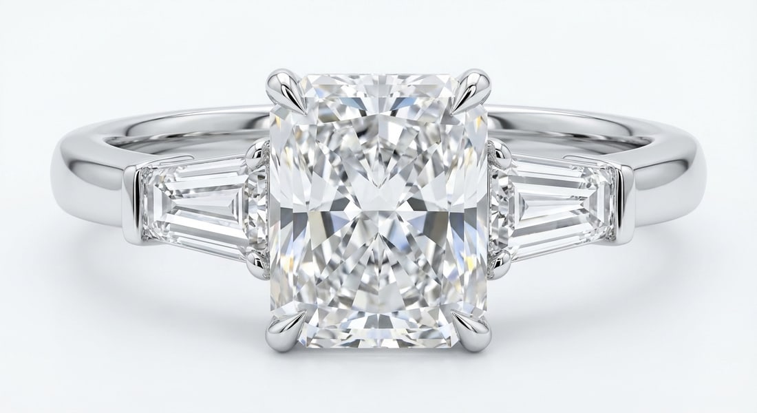 1.9 CT Natural Radiant-Cut Diamond Three-Stone Ring in 14K White Gold, Elegant Diamond Side Stones, (1 of 3)