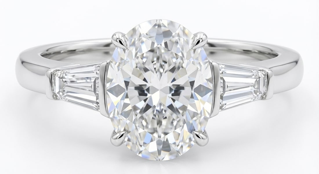 2 CT Natural Oval-Cut Diamond Three-Stone Ring in 14K White Gold, Elegant Diamond Side Stones, GIA (1 of 4)