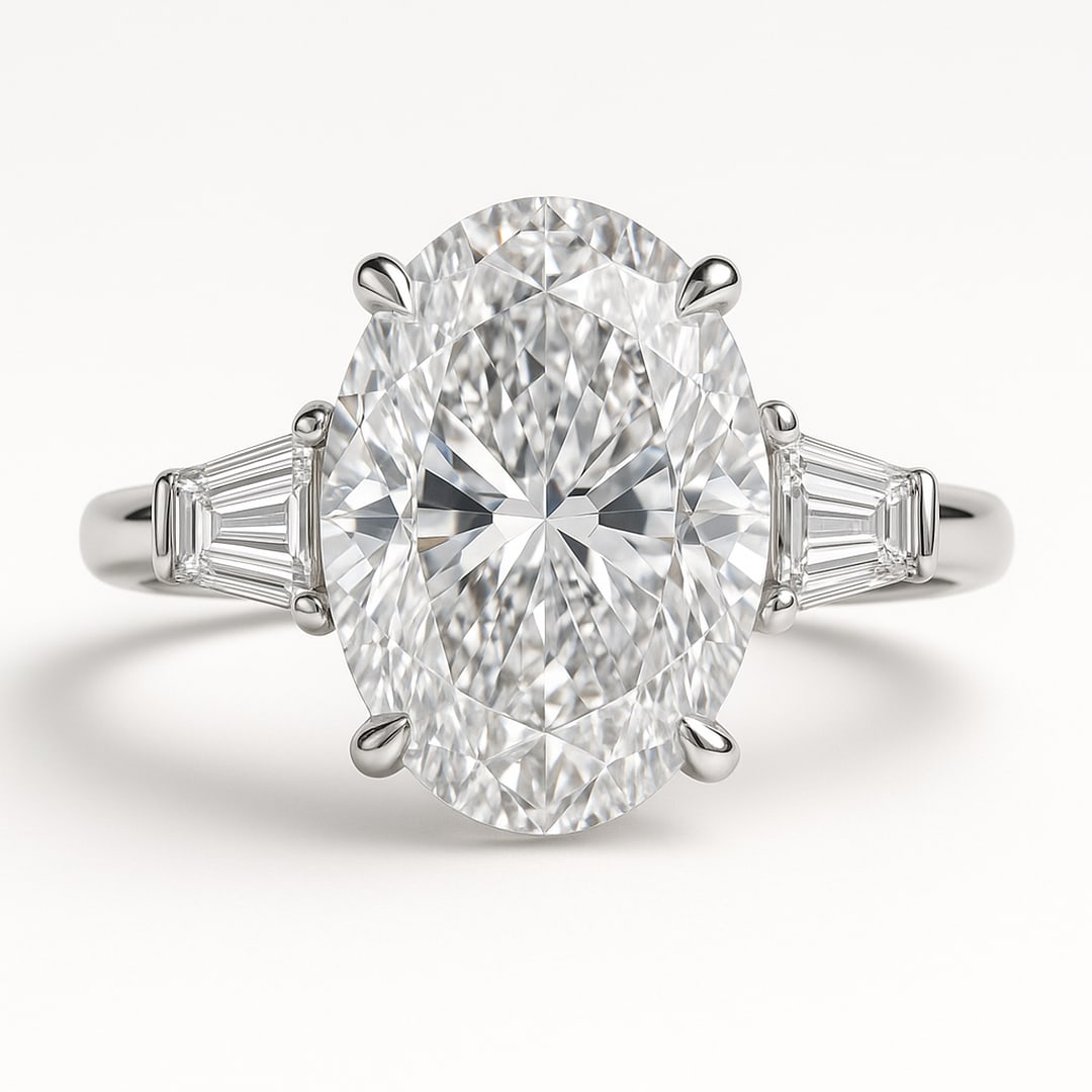 2.2 CT Natural Oval-Cut Diamond Three-Stone Ring in 14K White Gold, Elegant Diamond Side Stones, GIA (1 of 3)