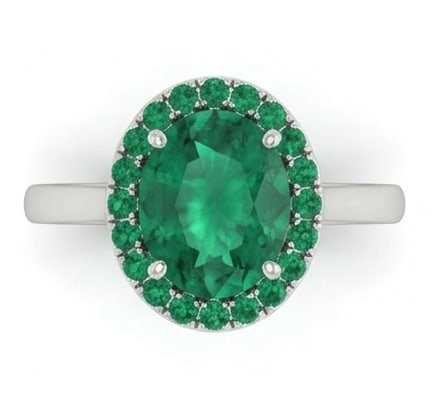 2.5 Ct Oval Natural Emerald 14K White Gold Gemstone Halo Setting Ring Certified: This certified fine jewelry piece features a 2.5 carat natural Emerald in a Oval cut, crafted in 14K White Gold. The Gemstone Halo Setting design highlights the beauty of the natural center stone. It 