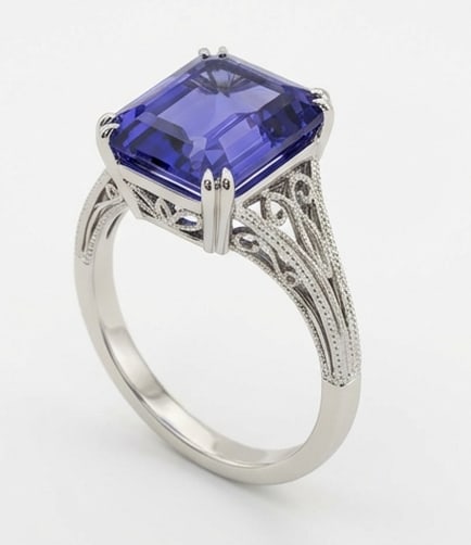 2.0 Ct Emerald Natural Tanzanite 14K White Gold Vintage Cathedral Solitaire Ring Certified: This certified fine jewelry piece features a 2.0 carat natural Tanzanite in a Emerald cut, crafted in 14K White Gold. The Vintage Cathedral Solitaire design highlights the beauty of the natural center