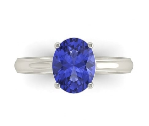 2.0 Ct Oval Natural Tanzanite 14K White Gold Solitaire with Grooved Shank Ring Certified: This certified fine jewelry piece features a 2.0 carat natural Tanzanite in a Oval cut, crafted in 14K White Gold. The Solitaire with Grooved Shank design highlights the beauty of the natural center s
