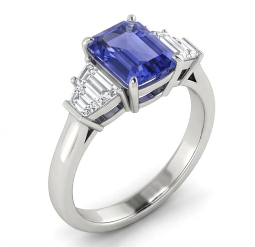 3.0 Ct Emerald Natural Tanzanite 14K White Gold Three-Stone Setting Ring Certified: This certified fine jewelry piece features a 3.0 carat natural Tanzanite in a Emerald cut, crafted in 14K White Gold. The Three-Stone Setting design highlights the beauty of the natural center stone. 