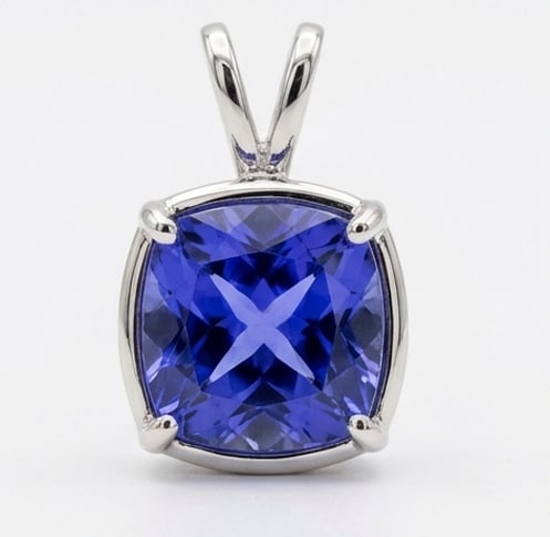 3.5 Ct Cushion Natural Tanzanite 14K White Gold Solitaire Pendant Certified: This certified fine jewelry piece features a 3.5 carat natural Tanzanite in a Cushion cut, crafted in 14K White Gold. The Solitaire Pendant design highlights the beauty of the natural center stone. Al