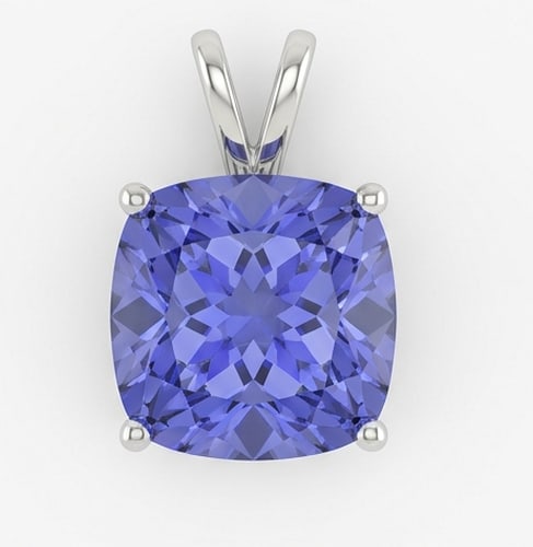 4.0 Ct Cushion Natural Tanzanite 14K White Gold Solitaire Pendant (Simple Bail) Certified: This certified fine jewelry piece features a 4.0 carat natural Tanzanite in a Cushion cut, crafted in 14K White Gold. The Solitaire Pendant (Simple Bail) design highlights the beauty of the natural ce