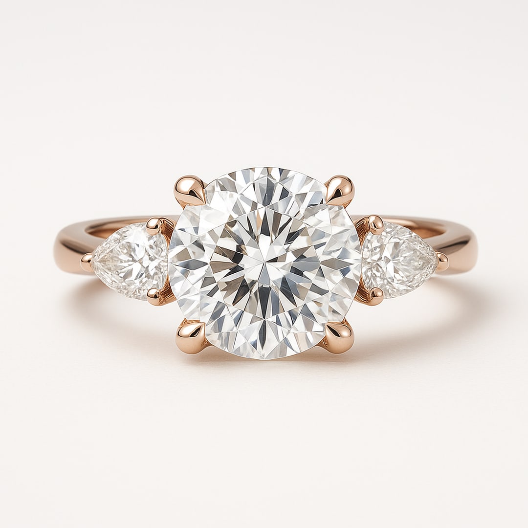 Luxury 5 Ct Round Cut Certified Lab Grown Diamond Three Stone Ring in 14K Rose Gold (1 of 2)