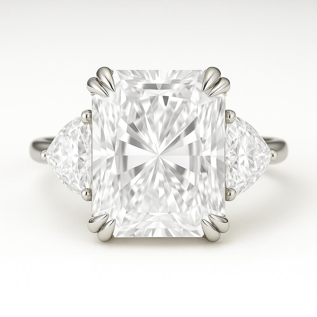 10 Ct Radiant Cut Certified Lab Grown Diamond Three Stone Engagement Ring in 14K White Gold (1 of 2)