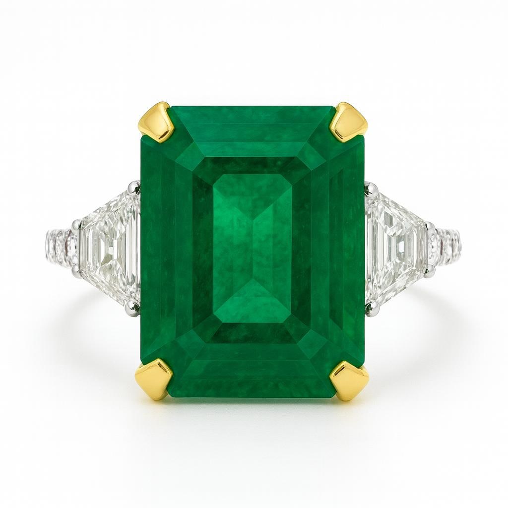 15 CT Lab Grown Emerald Cut Diamond Ring in 14K White Gold: Magnificent 15 carat lab grown emerald cut diamond centerpiece, crafted in 14K white gold with precision cut and exceptional brilliance.Color Grade: E–FClarity: VVS1–VS1Ring Size: 6.5 US (Resizabl