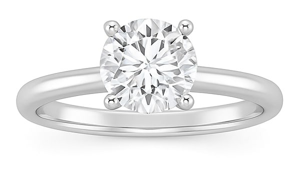4.00 CT Lab Grown Round Brilliant Diamond Solitaire Ring in 14K White Gold: Classic 4.00 carat lab grown round brilliant diamond solitaire, set in a secure four-prong polished 14K white gold band. A timeless engagement ring design that enhances the diamond’s brilliance.Colo