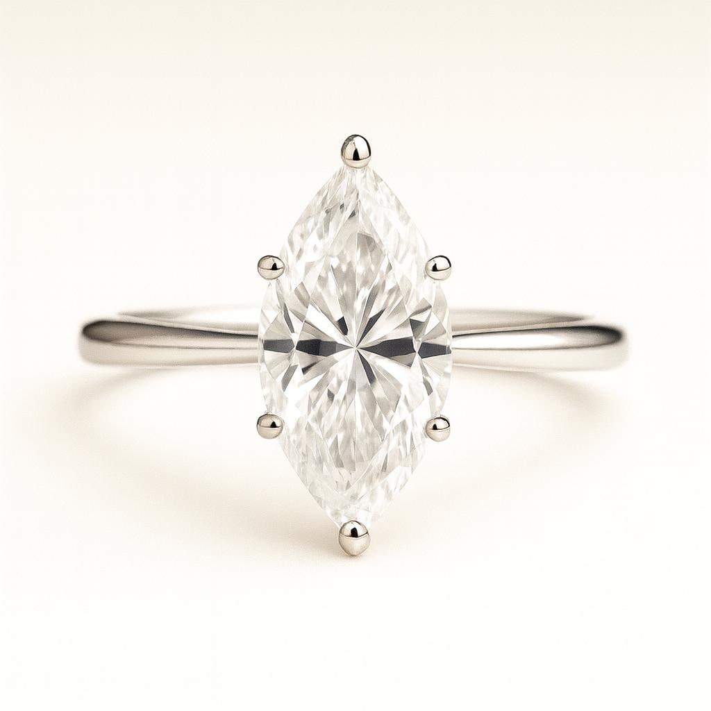 4.50 CT Lab Grown Asscher Cut Diamond Solitaire Ring in 14K White Gold: Striking 4.50 carat lab grown asscher cut diamond, prong set on a polished 14K white gold band. A timeless solitaire engagement ring that emphasizes the clean symmetry and brilliance of step-cut facet