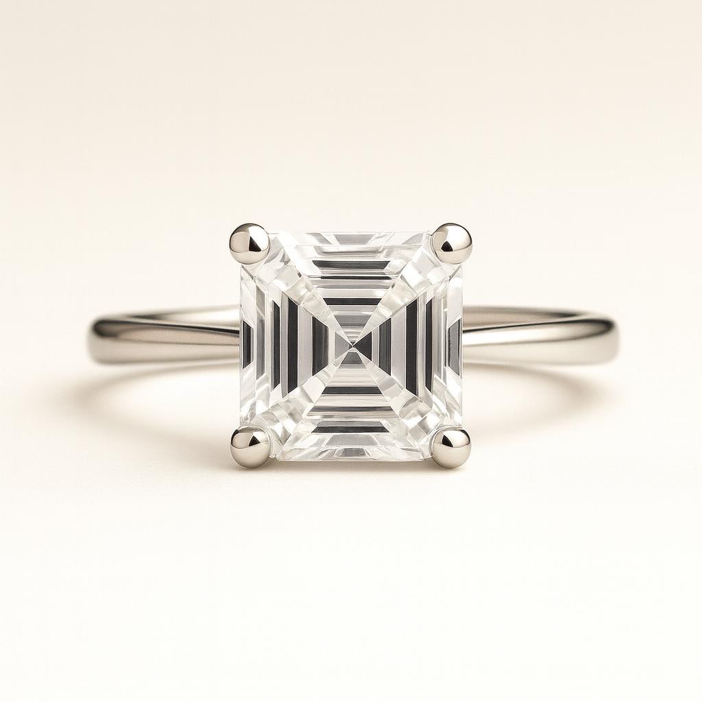 3.50 CT Lab Grown Princess Cut Diamond Solitaire Ring in 14K White Gold: Elegant 3.50 carat lab grown princess cut diamond, prong set on a polished 14K white gold band. A timeless solitaire engagement ring with a modern square silhouette and exceptional brilliance.Color Gr