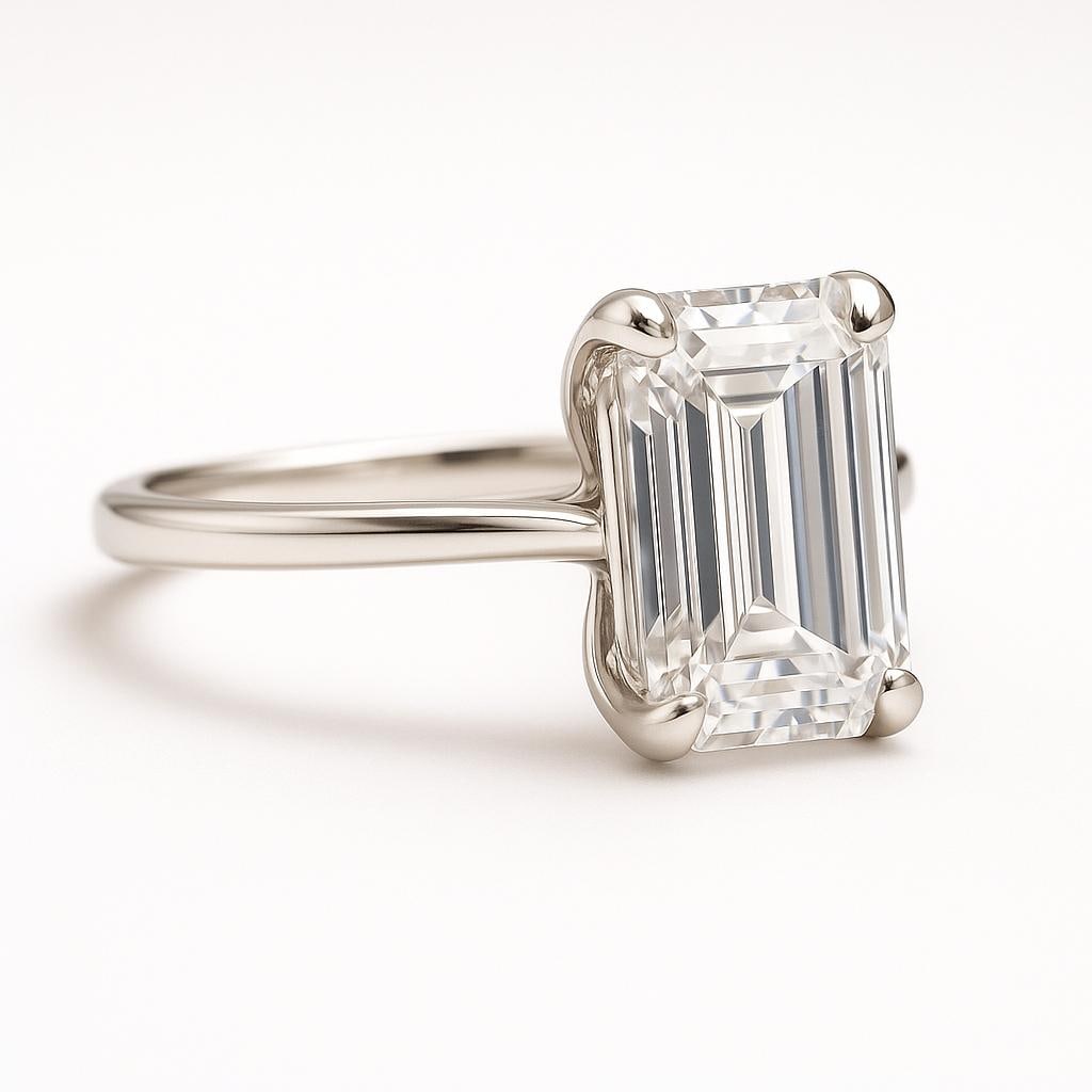 4.00 CT Lab Grown Round Brilliant Diamond Solitaire Ring with Pavé Band in 14K White Gold: Stunning 4.00 carat lab grown round brilliant diamond solitaire, prong set on a polished 14K white gold band adorned with pavé-set diamonds. A modern and elegant design that enhances brilliance and s