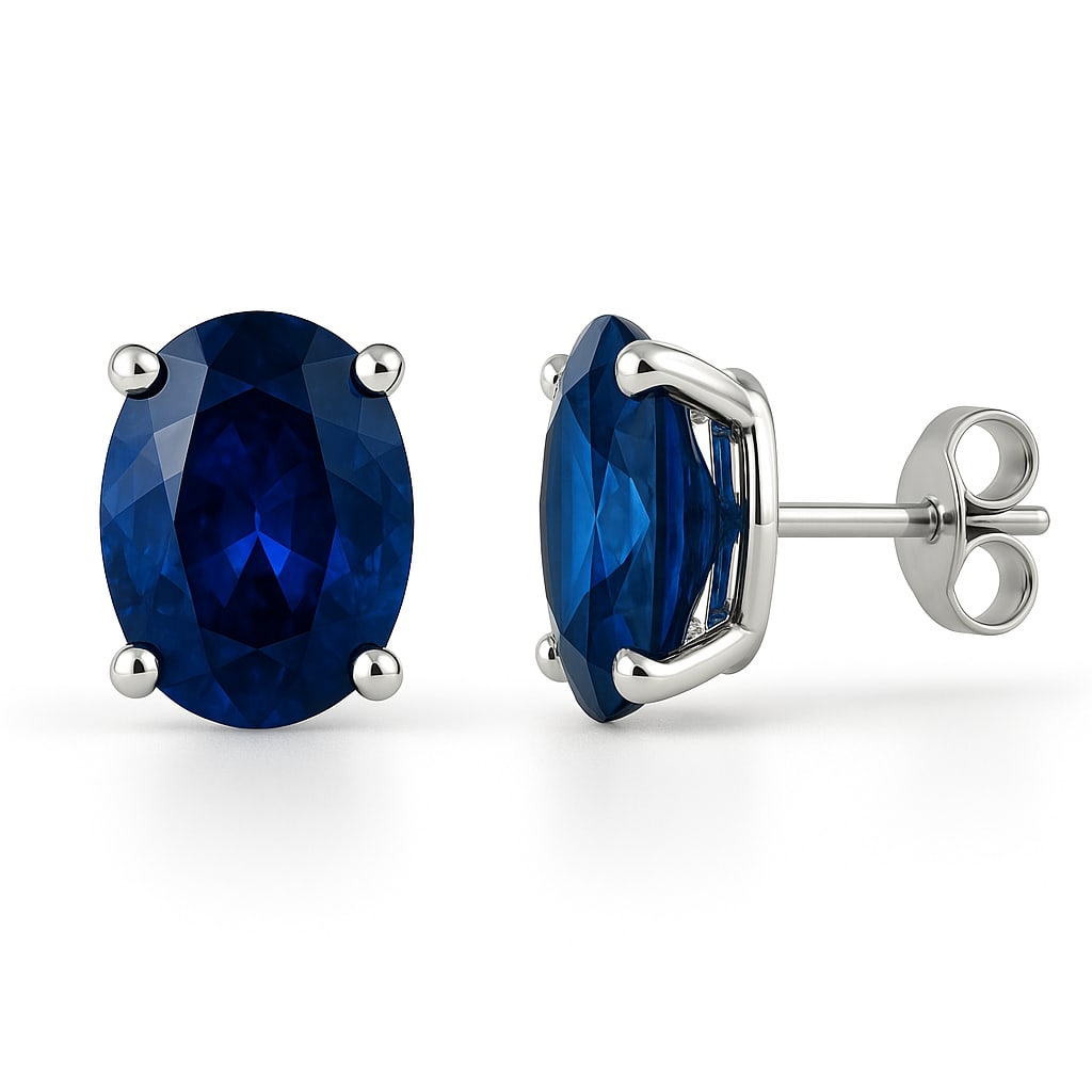 6.00 CT Oval Cut Lab Grown Blue Sapphire Stud Earrings in 14K White Gold (1 of 2)