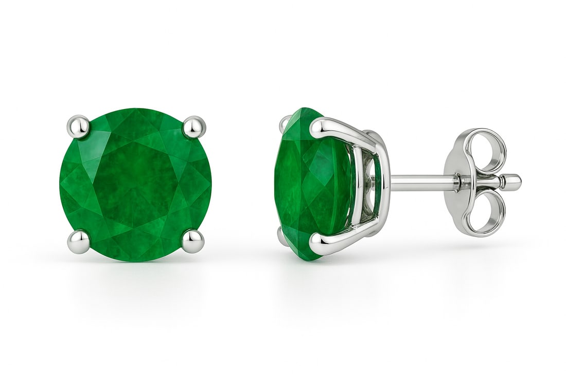 6.00 CT Round Cut Lab Grown Emerald Stud Earrings in 14K White Gold (1 of 2)