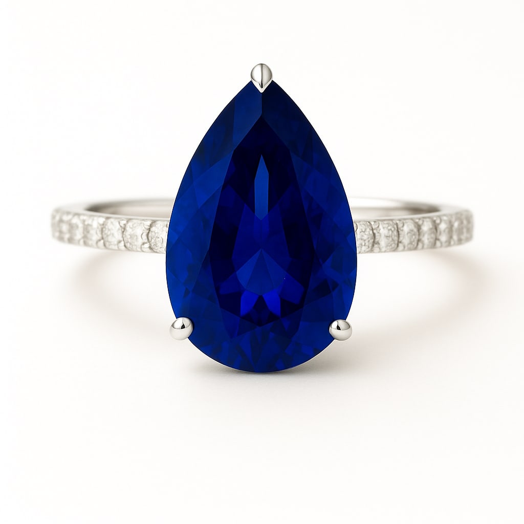 7.50 CT Pear Cut Lab Grown Blue Sapphire Solitaire Ring in 14K White Gold (1 of 2)