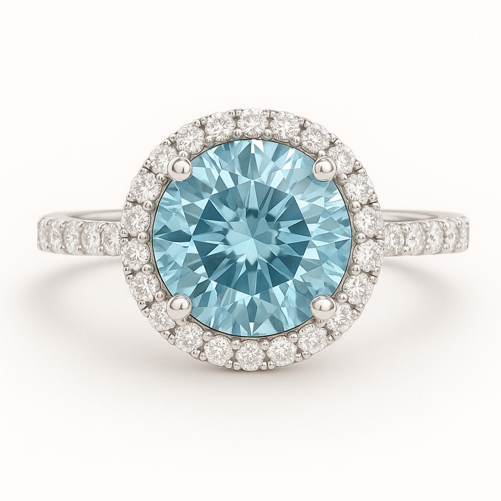 4.00 Ct Round Brilliant Cut Lab Grown Diamond Halo Ring in 14K White Gold: A timeless and elegant halo ring featuring an approximately 4.00 carat round brilliant cut lab grown diamond set in luxurious 14K white gold. The stunning center diamond is surrounded by a sparkling h