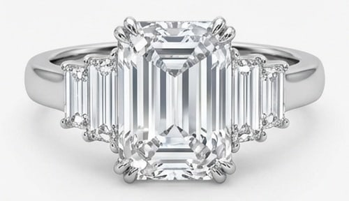 Lab Grown 6.00 Ct Emerald Cut Diamond Ring – Art Deco Graduated Vertical Baguette Sides – / in (1 of 4)