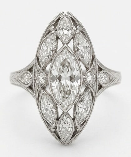 Lab Grown 2.00 Ct Marquise Diamond Ring – Art Deco Navette/Marquise Cluster Ring – / in 14K (1 of 4)