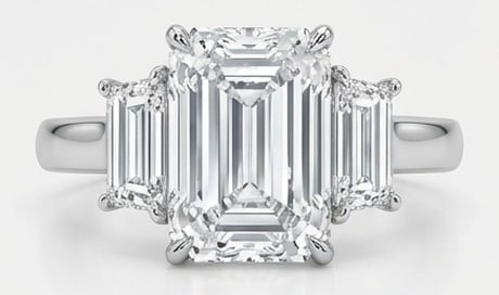 Lab Grown 8.00 Ct Emerald Cut Diamond Ring – Classic Three-Stone Emerald with Trapezoid Sides – (1 of 4)
