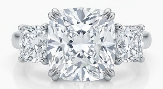 Lab Grown 6.00 Ct Cushion (Modified Brilliant) Diamond Ring – Classic Three-Stone Cushion (Simple (1 of 2)