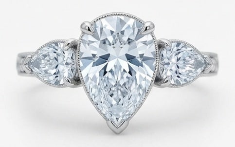 Lab Grown 5.00 Ct Pear Shape Diamond Ring – Vintage Three-Stone Pear with Milgrain – / in 14K (1 of 3)