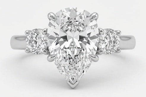 Lab Grown 5.00 Ct Pear Shape Diamond Ring – Three-Stone Pear with Round Sides – / in 14K White (1 of 4)