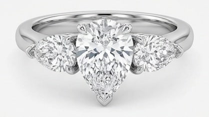 Lab Grown 3.00 Ct Pear Shape Diamond Ring – Classic Three-Stone Pear with Pear Sides – / in 14K (1 of 3)