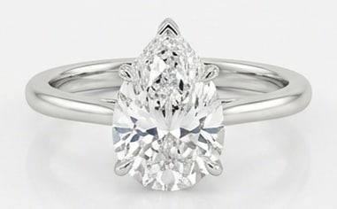 Lab Grown 4.00 Ct Pear Diamond Ring – Simple solitaire setting with claw prongs and plain band –: A timeless statement, this ring highlights a 4.00 carat lab grown Pear center diamond as the focal point. The simple solitaire setting with claw prongs and plain band design is paired with White Gold 