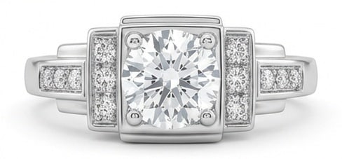 Lab Grown 4.00 Ct Round Diamond Ring – Retro structural setting with square bezel frame and: Sophisticated and modern, this ring is defined by a 4.00 carat lab grown Round center diamond as the focal point. The retro structural setting with square bezel frame and channel set shoulders design 