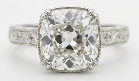 Lab Grown 5.00 Ct Cushion Diamond Ring – Solitaire setting with hand-engraved vintage scrollwork (1 of 4)