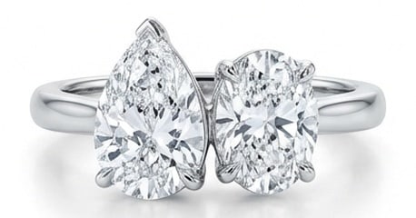 Lab Grown 4.00 Ct Pear & Oval Diamond Ring – Toi et Moi two-stone setting with contrasting shapes: Chic and distinctive, this ring showcases a 4.00 carat lab grown Pear & Oval center diamond. White Gold gives the piece a refined, neutral foundation for daily wear or events. The overall style follow