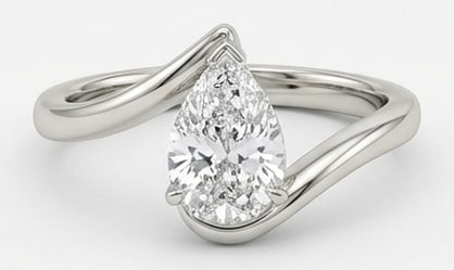 Lab Grown 3.00 Ct Pear Diamond Ring – Modern sculptural bypass setting with floating pear shape: Bold yet refined, this design showcases a 3.00 carat lab grown Pear center diamond. Set in White Gold, the ring is styled with modern sculptural bypass setting with floating pear shape details that de