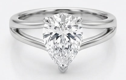 Lab Grown 5.00 Ct Pear Diamond Ring – Modern split-shank solitaire setting with floating pear: Chic and distinctive, this ring showcases a 5.00 carat lab grown Pear center diamond. White Gold gives the piece a refined, neutral foundation for daily wear or events. The overall style follows a mod