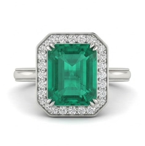 2.0 Ct Emerald Natural Emerald 14K White Gold Halo Setting with Gallery Detail Ring - Certified: This certified fine jewelry piece features a 2.0 carat natural Emerald in a Emerald cut, crafted in 14K White Gold. The Halo Setting with Gallery Detail design highlights the beauty of the natural cen