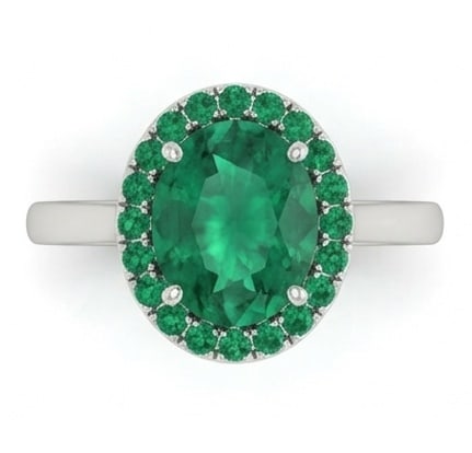 2.5 Ct Oval Natural Emerald 14K White Gold Gemstone Halo Setting Ring - Certified: This certified fine jewelry piece features a 2.5 carat natural Emerald in a Oval cut, crafted in 14K White Gold. The Gemstone Halo Setting design highlights the beauty of the natural center stone. It 
