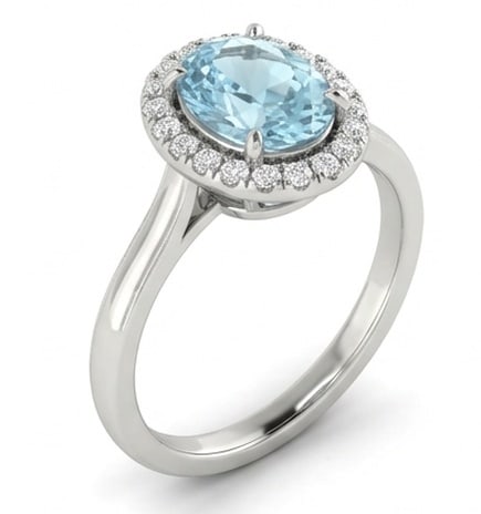2.5 Ct Oval Natural Aquamarine 14K White Gold Cathedral Halo Setting Ring - Certified: This certified fine jewelry piece features a 2.5 carat natural Aquamarine in a Oval cut, crafted in 14K White Gold. The Cathedral Halo Setting design highlights the beauty of the natural center stone.