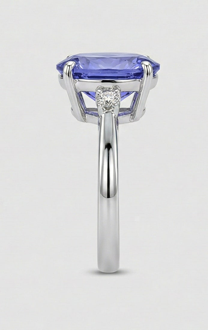 3.0 Ct Cushion Natural Tanzanite 14K White Gold Solitaire Setting (Basket Gallery) Ring - Certified (1 of 4)