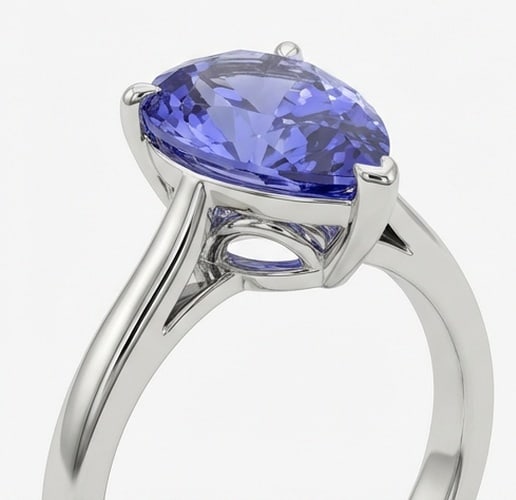 3.0 Ct Pear Natural Tanzanite 14K White Gold Solitaire with Split Gallery Ring - Certified: This certified fine jewelry piece features a 3.0 carat natural Tanzanite in a Pear cut, crafted in 14K White Gold. The Solitaire with Split Gallery design highlights the beauty of the natural center s