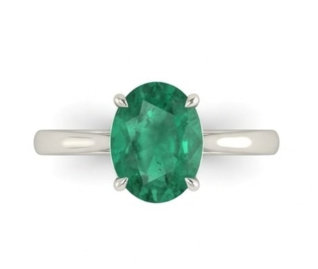 2.0 Ct Oval Natural Emerald 14K White Gold Solitaire with Plain Shank Ring - Certified: This certified fine jewelry piece features a 2.0 carat natural Emerald in a Oval cut, crafted in 14K White Gold. The Solitaire with Plain Shank design highlights the beauty of the natural center stone