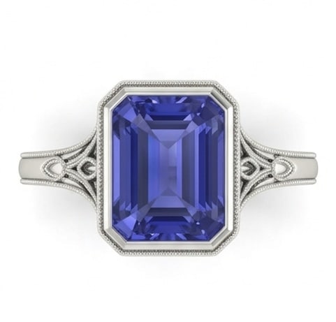 3.5 Ct Emerald Natural Tanzanite 14K White Gold Vintage Bezel with Split Shank Ring - Certified: This certified fine jewelry piece features a 3.5 carat natural Tanzanite in a Emerald cut, crafted in 14K White Gold. The Vintage Bezel with Split Shank design highlights the beauty of the natural cen