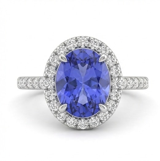 2.0 Ct Cushion Natural Tanzanite 14K White Gold Cathedral Halo Setting Ring - Certified: This certified fine jewelry piece features a 2.0 carat natural Tanzanite in a Cushion cut, crafted in 14K White Gold. The Cathedral Halo Setting design highlights the beauty of the natural center ston