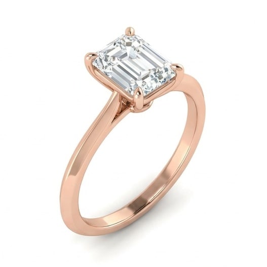 GIA Certified 1.75 ct Emerald Cut Natural Diamond Knife Edge Solitaire Ring in 14K Rose Gold: A sophisticated 1.75 carat natural emerald-cut diamond ring, crafted in 14K Rose Gold to highlight beauty, brilliance, and fine jewelry presence. This design highlights the beauty of the center stone 