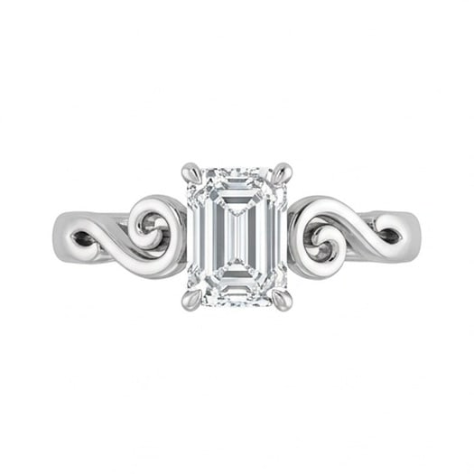 GIA Certified 1.55 ct Emerald Cut Natural Diamond Heritage Scroll Ring in 14K White Gold: A sophisticated 1.55 carat natural emerald-cut diamond ring, crafted in 14K White Gold to highlight beauty, brilliance, and fine jewelry presence. This design highlights the beauty of the center stone