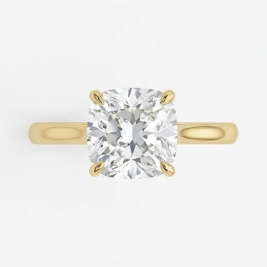GIA Certified 1.8 ct Cushion Cut Natural Diamond Open Gallery Solitaire Ring in 14K Yellow Gold: A remarkable 1.8 carat natural cushion-cut diamond ring, expertly crafted in 14K Yellow Gold and created to showcase timeless sophistication. This design highlights the beauty of the center stone alon
