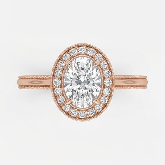 GIA Certified 1.35 ct Oval Cut Natural Diamond Antique Border Ring in 14K Rose Gold: An elegant 1.35 carat natural oval-cut diamond ring, finely made in 14K Rose Gold with a refined profile and auction-worthy presentation. This design is enhanced with matching diamond side stones, add