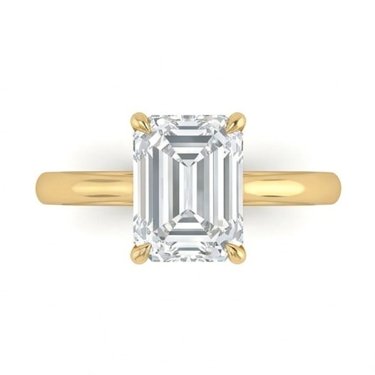 GIA Certified 1.9 ct Emerald Cut Natural Diamond Refined Solitaire Ring in 14K Yellow Gold: An elegant 1.9 carat natural emerald-cut diamond ring, finely made in 14K Yellow Gold with a refined profile and auction-worthy presentation. This design highlights the beauty of the center stone alon