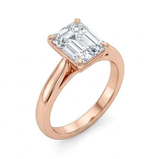 IGI Certified 1.85 ct Emerald Cut Natural Diamond Open Shoulder Solitaire Ring in 14K Rose Gold: A remarkable 1.85 carat natural emerald-cut diamond ring, expertly crafted in 14K Rose Gold and created to showcase timeless sophistication. This design highlights the beauty of the center stone alone