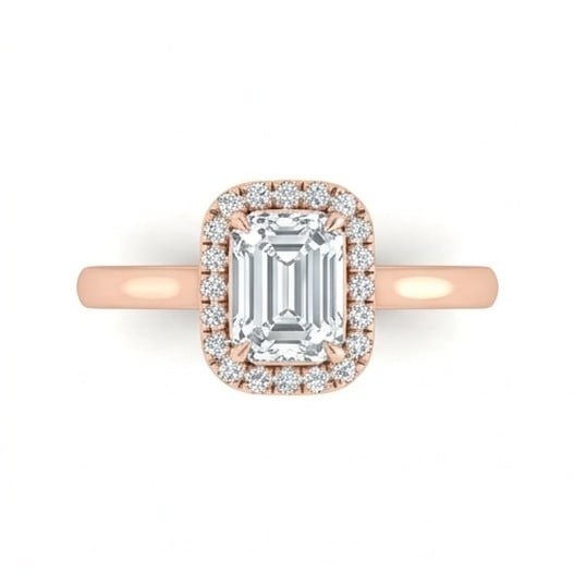 GIA Certified 1.6 ct Emerald Cut Natural Diamond Crown Halo Ring in 14K Rose Gold: An exceptional 1.6 carat natural emerald-cut diamond ring, masterfully crafted in luxurious 14K Rose Gold and designed to embody refined elegance and lasting beauty. This design is enhanced with match
