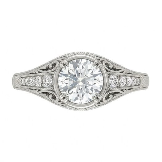 IGI Certified 1.45 ct Round Cut Natural Diamond Heritage Vintage Ring in 14K White Gold: This distinguished 1.45 carat natural round-cut diamond ring is beautifully crafted in 14K White Gold, offering exceptional brilliance and enduring appeal. This design is enhanced with matching diamon